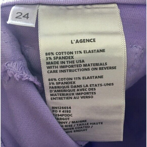 Lagence Jeans Women's Size 24 Lavender Coated Margot Skinny High Rise - Picture 7 of 9